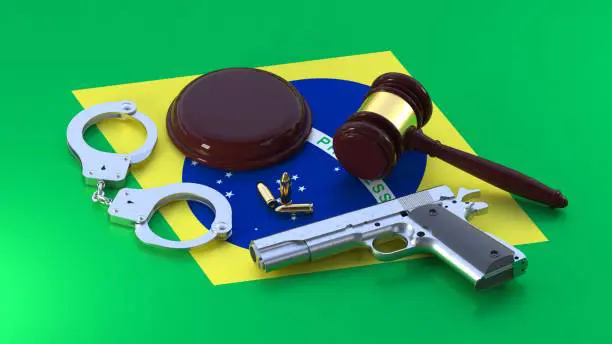 Um ícone mostrando uma balança de justiça com um livro aberto, representando a legislação brasileira como a base da justiça, com palavras-chave relevantes ao redor.